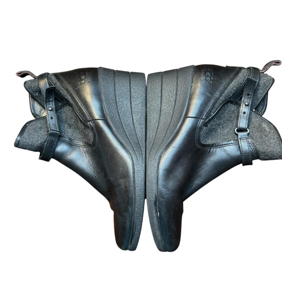 UGG Boots Womens Size 7 Black Wedge Platform Ankle Leather Side Zip Strap EU 38 - Picture 7 of 12